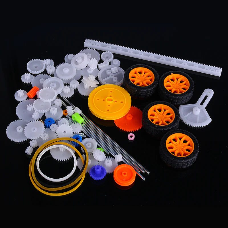 Pulley Plastic Gears Kit Rubber Band Pulley Belt Shaft Robot Motor Bevel Set