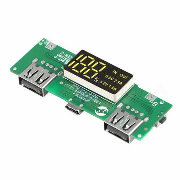 Dual USB 5V 2.1A + 1A Lithium Charger (powerbank) module with display