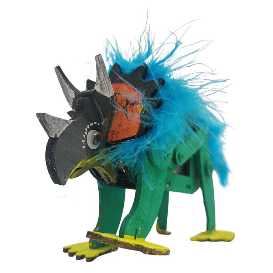 STEM Educational Toy - Trike the wooden mechanical walking Triceratops Kit